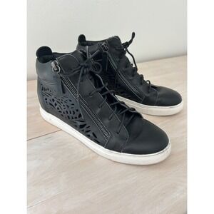All Black Urban‎ Cut Hi Top Leather Sneakers Laser Cut Zip Black Size 40